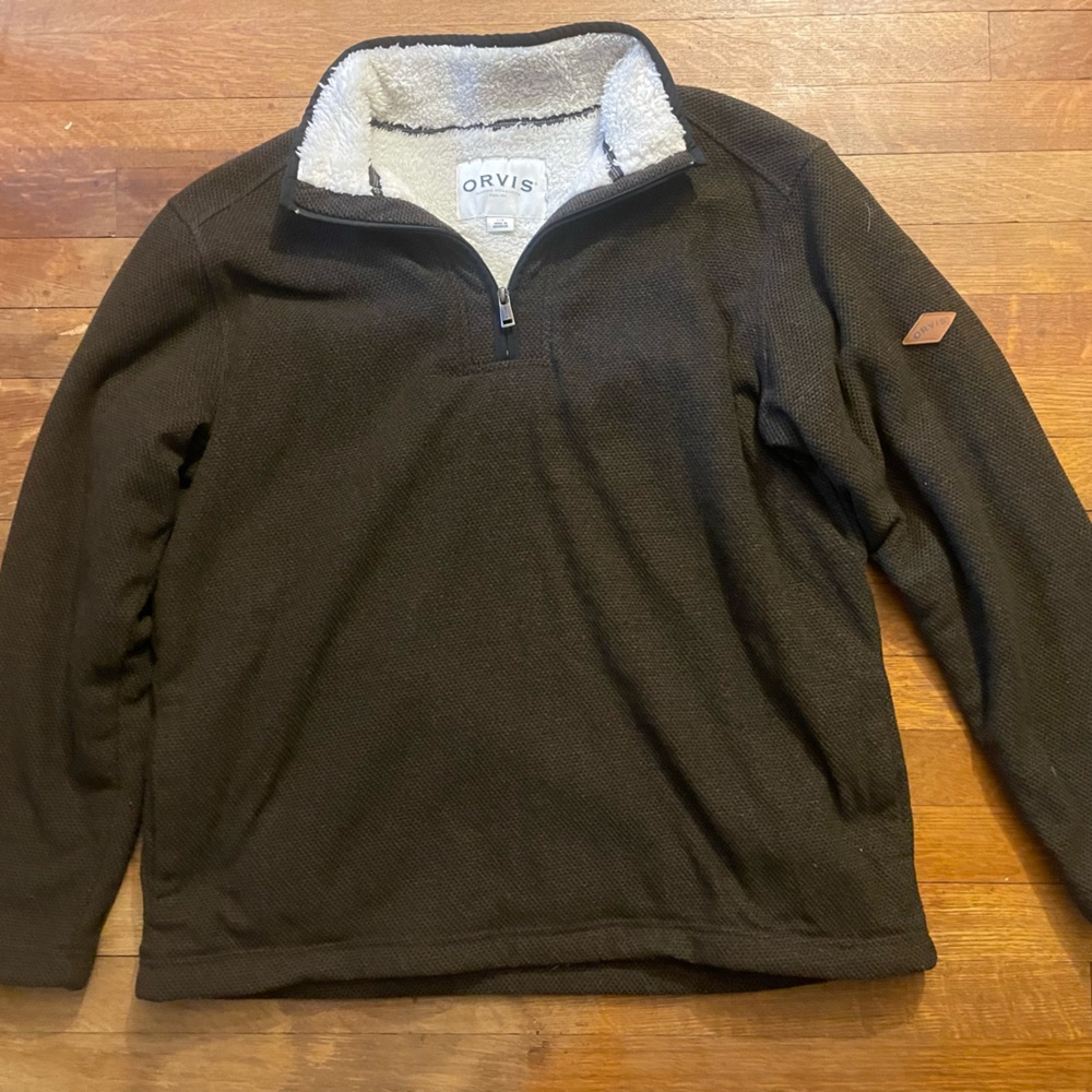 Orvis Men’s Sherpa-Lined Zip Pullover - Brown with Cream Lining